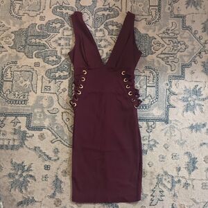 Elegant Burgundy Lace-Up Dress